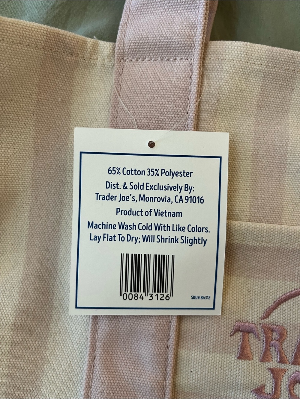 Trader Joe’s Pink Striped Mini Canvas Tote Bag 🌸 - Picture 3 of 6